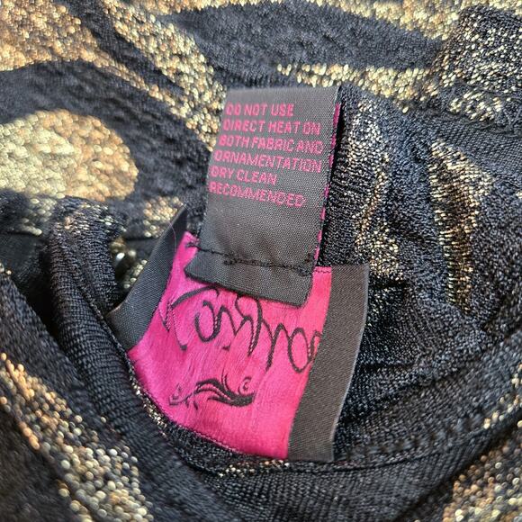 Kayla by Tally Taylor Sheath Midi Dress sz 14 Black Metallic Gold Stretch Fitted - Picture 11 of 16